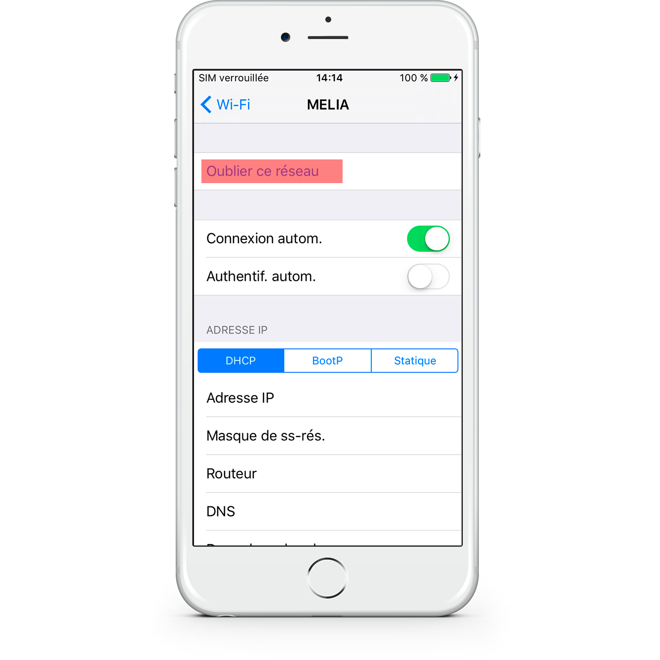 Option 2.- Oublier réseau pour reprendre les paramètres